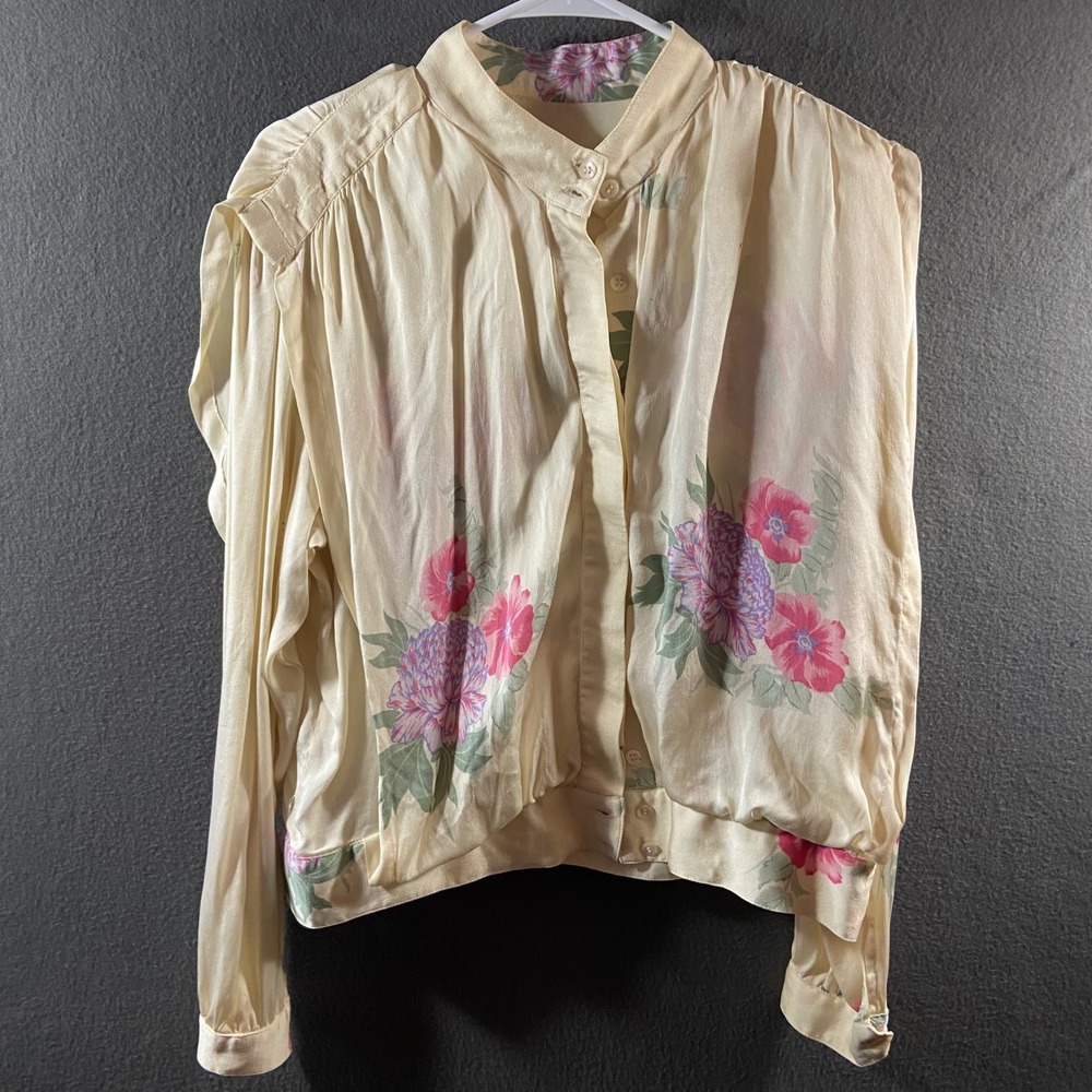 Vintage silk Floral top large coquette Cream romantic feminine cottagecore